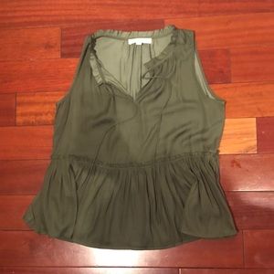 Army green tank with drawstring collar